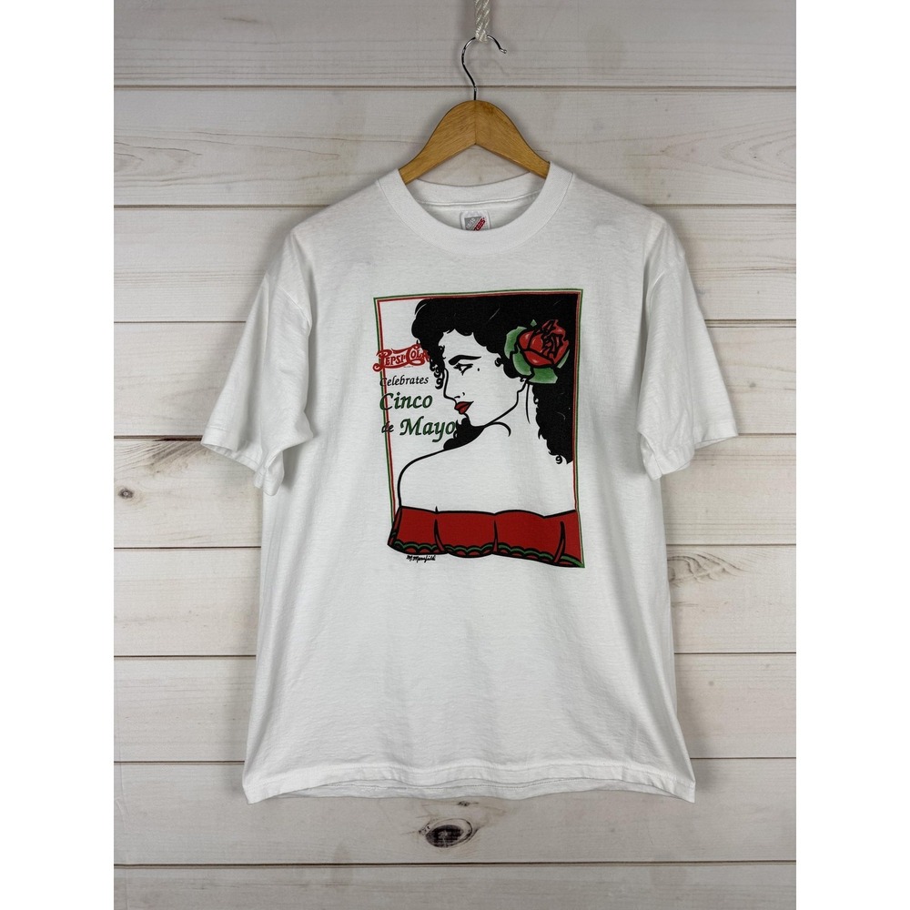 Vintage Pepsi Cinco De Mayo Shirt Mens Large White Graphic Jerzees USA 90s Tee